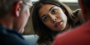 Person listening intently to another person.