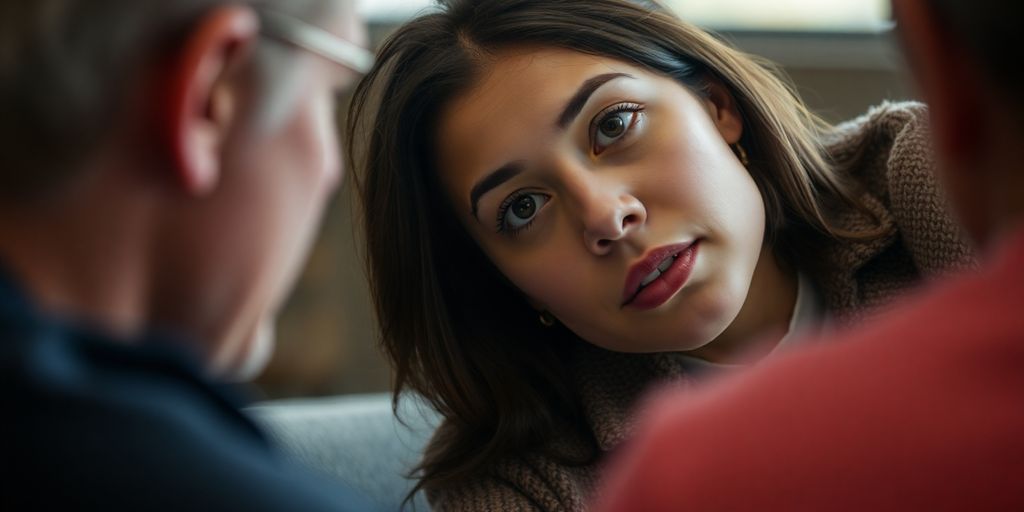 Person listening intently to another person.